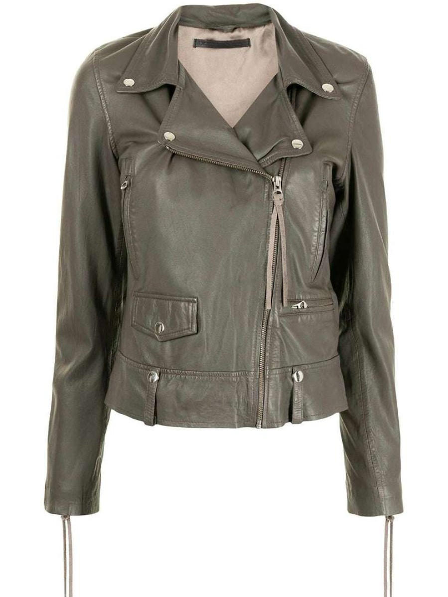 Clothing * | Mdk 'Dusty Green Seattle Thin Leather Jacket' Clothing