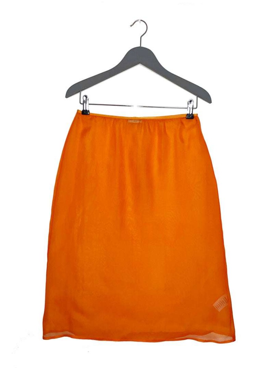 Clothing * | Dries Van Noten Orange 'Sola' Sheer Midi Skirt