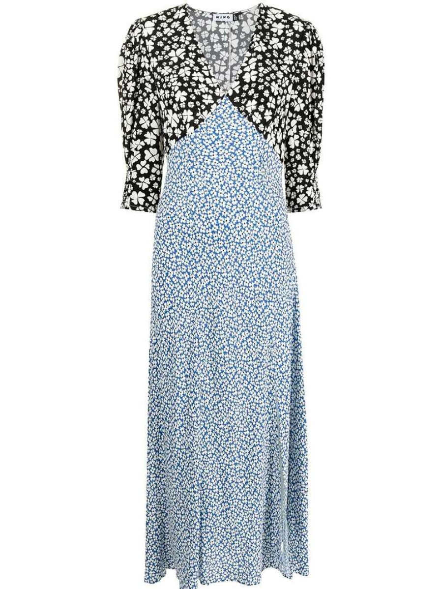 Clothing * | Rixo London 'Martha' Contrast Floral Midi Dress