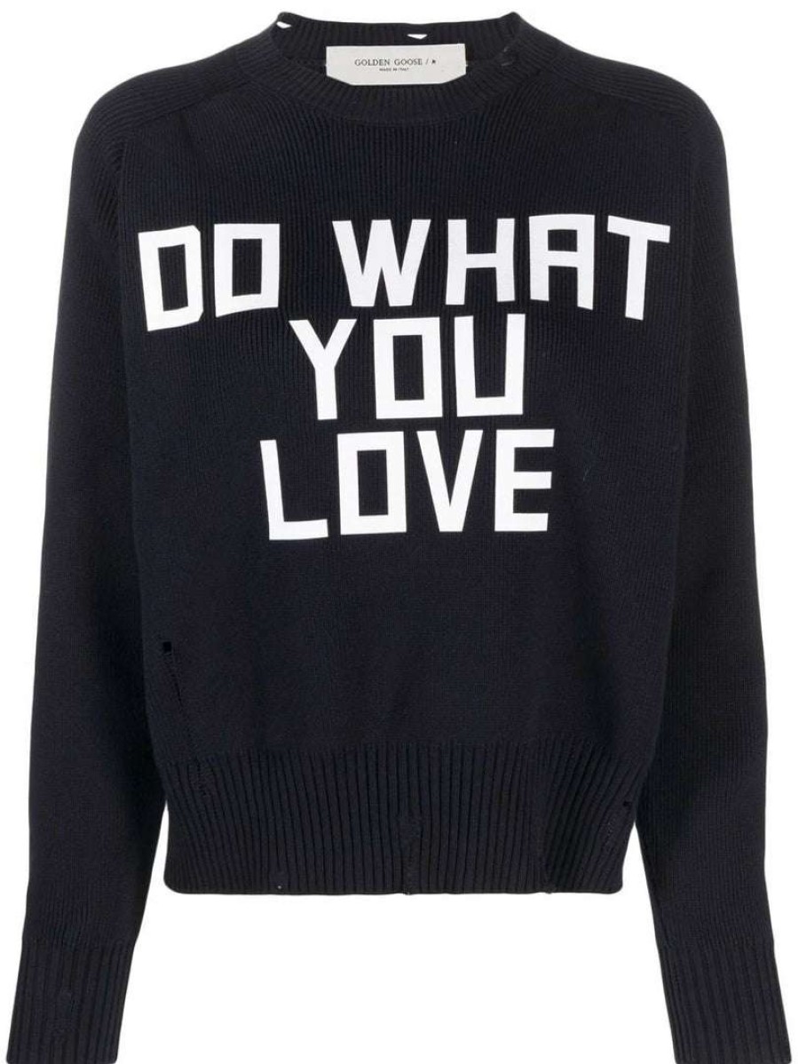 Clothing * | Golden Goose Navy 'Delilah' Ribbed Knit Slogan Sweater Clothing