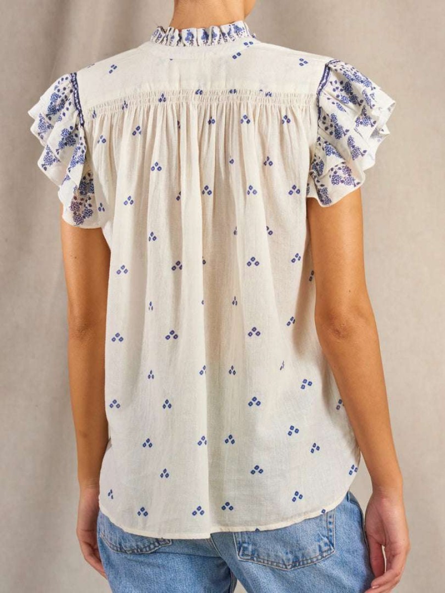 Clothing * | M.A.B.E Blue 'Mia' Floral Ruffle Blouse Clothing