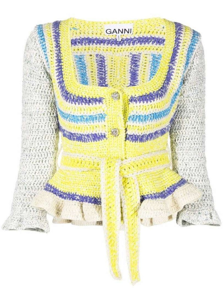 Clothing * | Ganni 'Belted Crochet Cardigan'