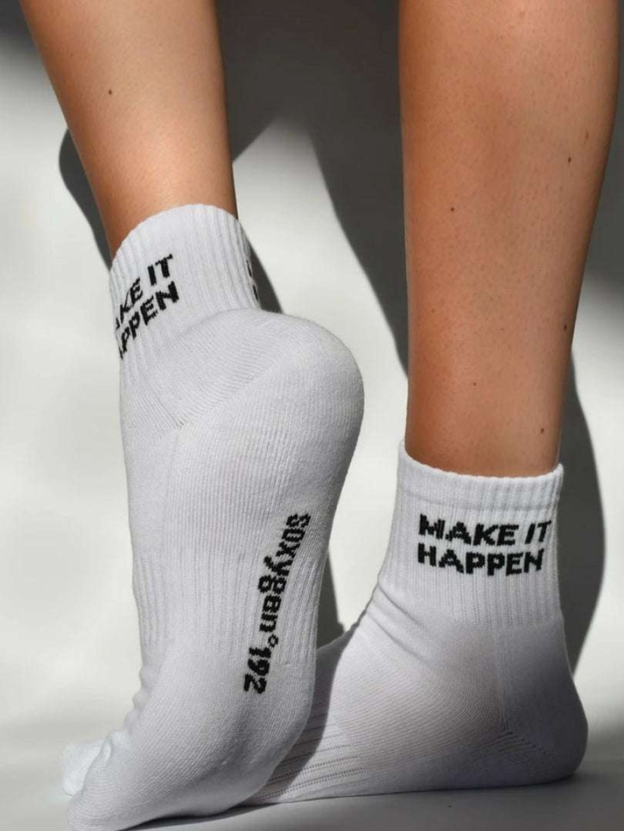 Accessories * | Soxygen Accessories Unisex White 'Make It Happen' Ankle Socks