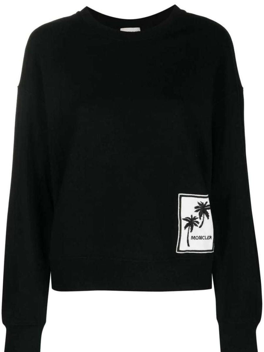 Clothing * | Moncler Black 'Palm Tree Detail Sweatshirt'