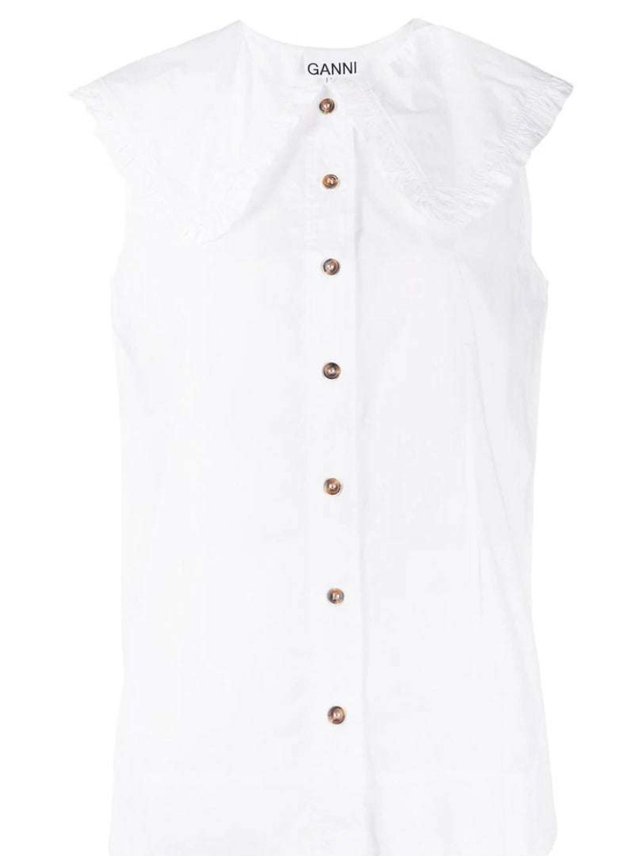 Clothing * | Ganni White 'Organic Cotton Sleeveless Blouse'