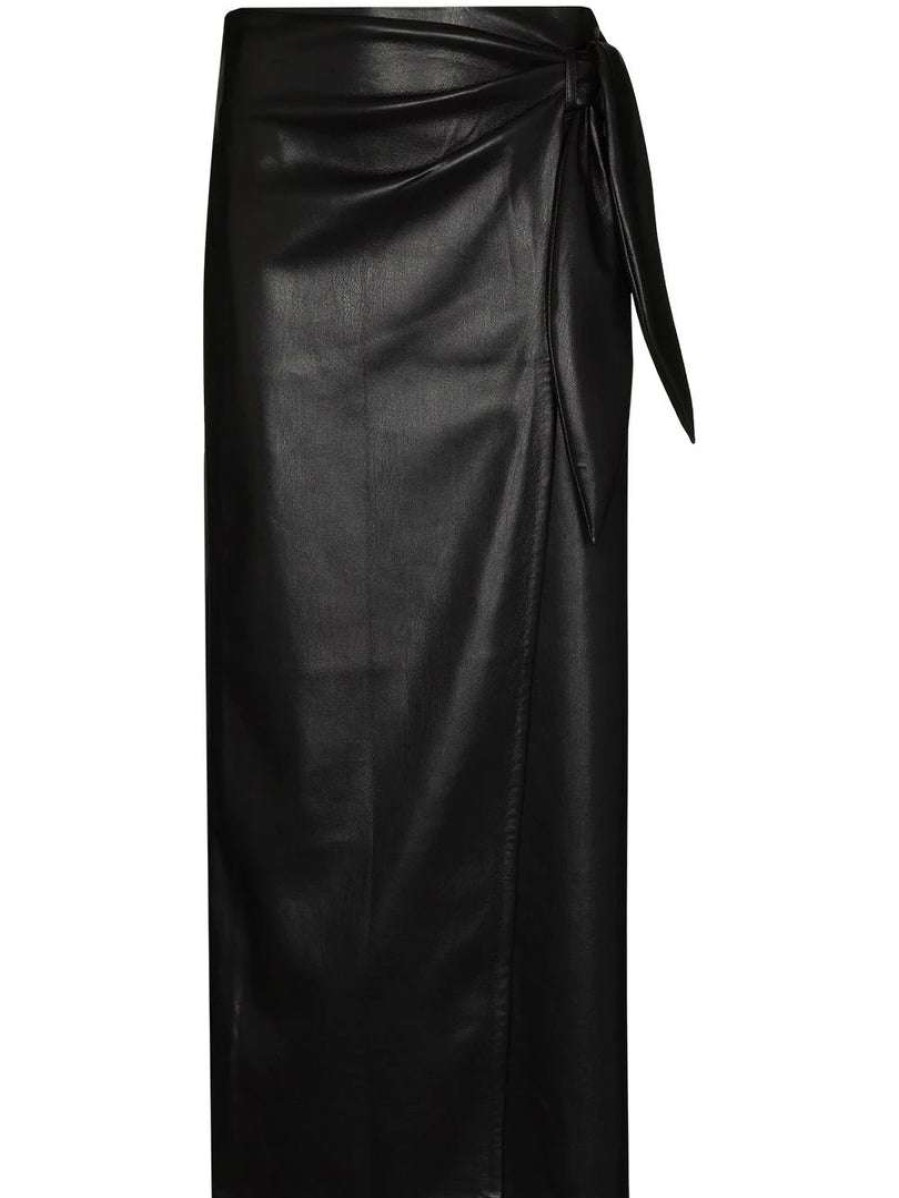 Clothing * | Nanushka Clothing 'Amas' Vegan Leather Wrap Around Midi Skirt Black