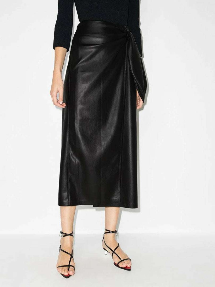 Clothing * | Nanushka Clothing 'Amas' Vegan Leather Wrap Around Midi Skirt Black