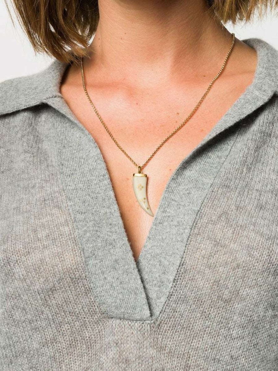 Accessories * | Isabel Marant Accessories Gold 'Sautoir' Buffalo Horn Pendant Necklace Ecru