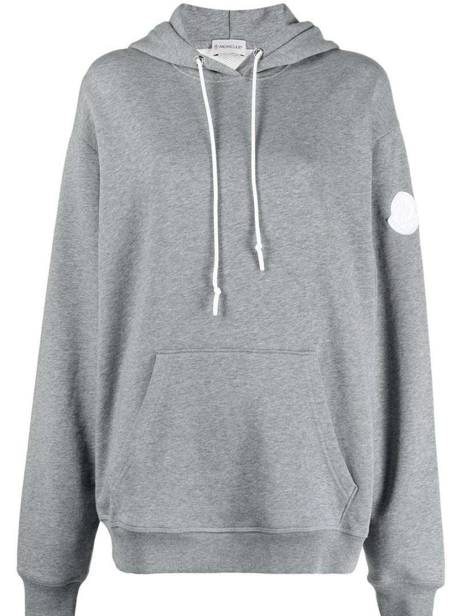 Clothing * | Moncler Grey 'Logo-Print Hoodie'