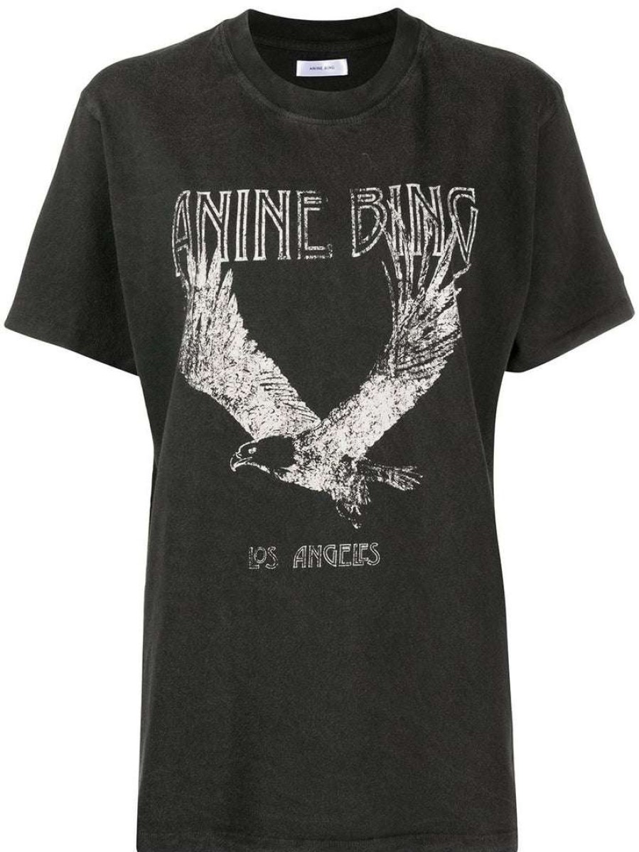 Clothing * | Anine Bing Faded Black 'Lili Eagle Tee' Clothing