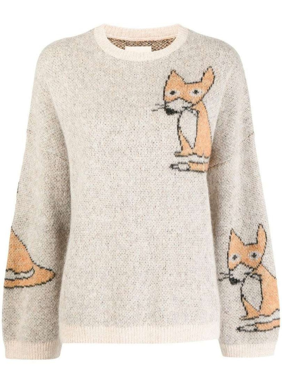 Clothing * | Stella Nova Clothing Beige 'Adelin' Fox Sweater