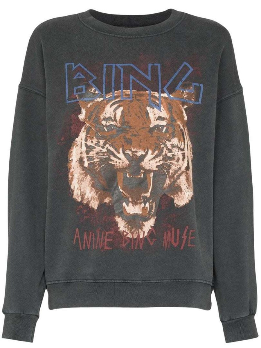 Clothing * | Anine Bing Clothing Faded Black 'Tiger Sweatshirt'