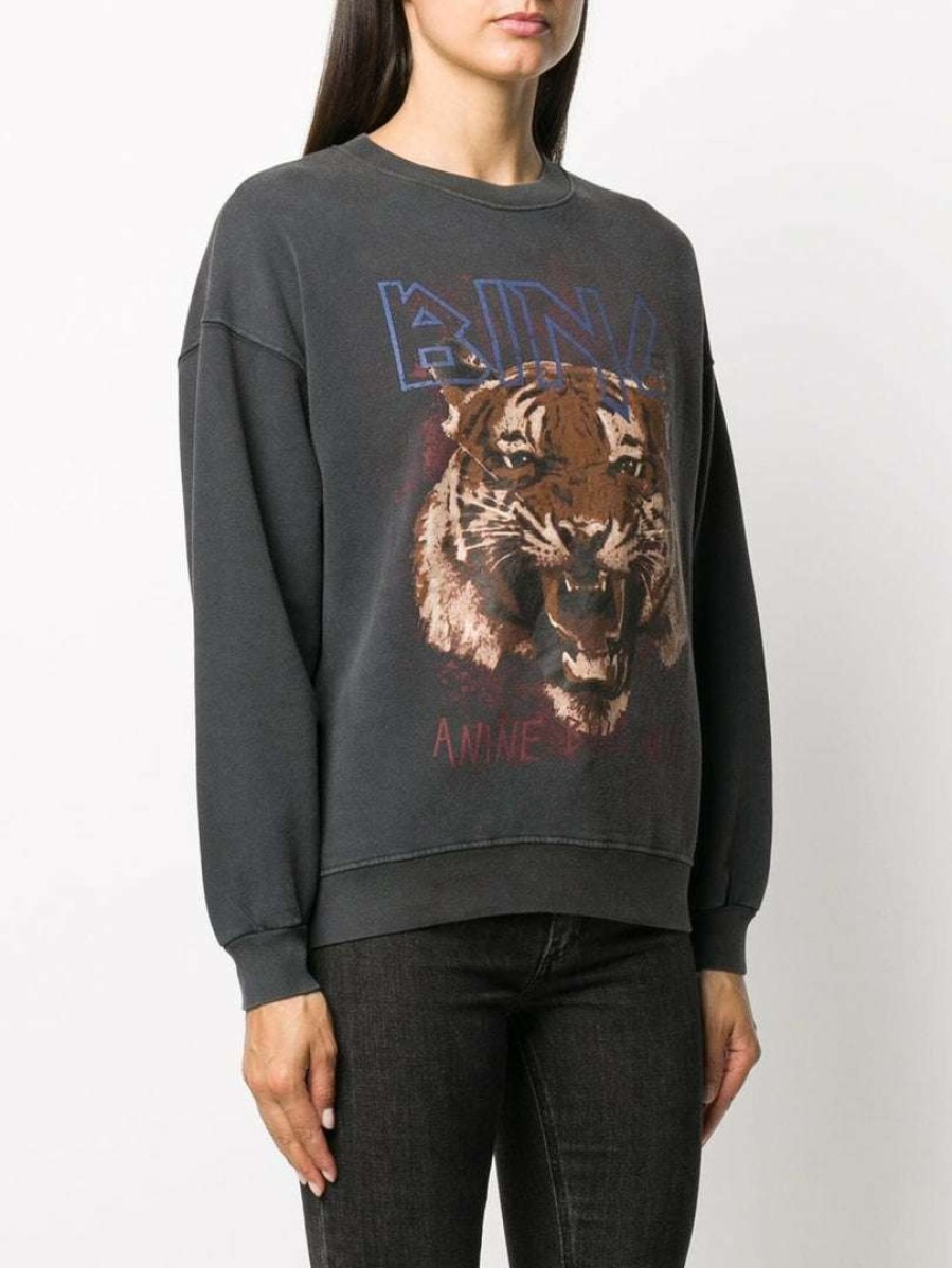 Clothing * | Anine Bing Clothing Faded Black 'Tiger Sweatshirt'