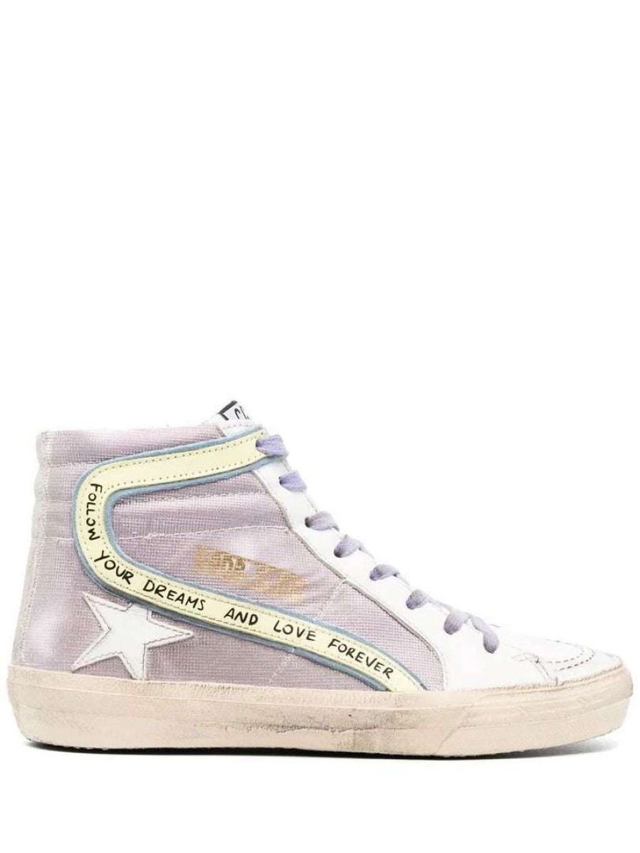 Shoes * | Golden Goose Shoes 'Lilac Glitter Shearling Slide Sneakers'