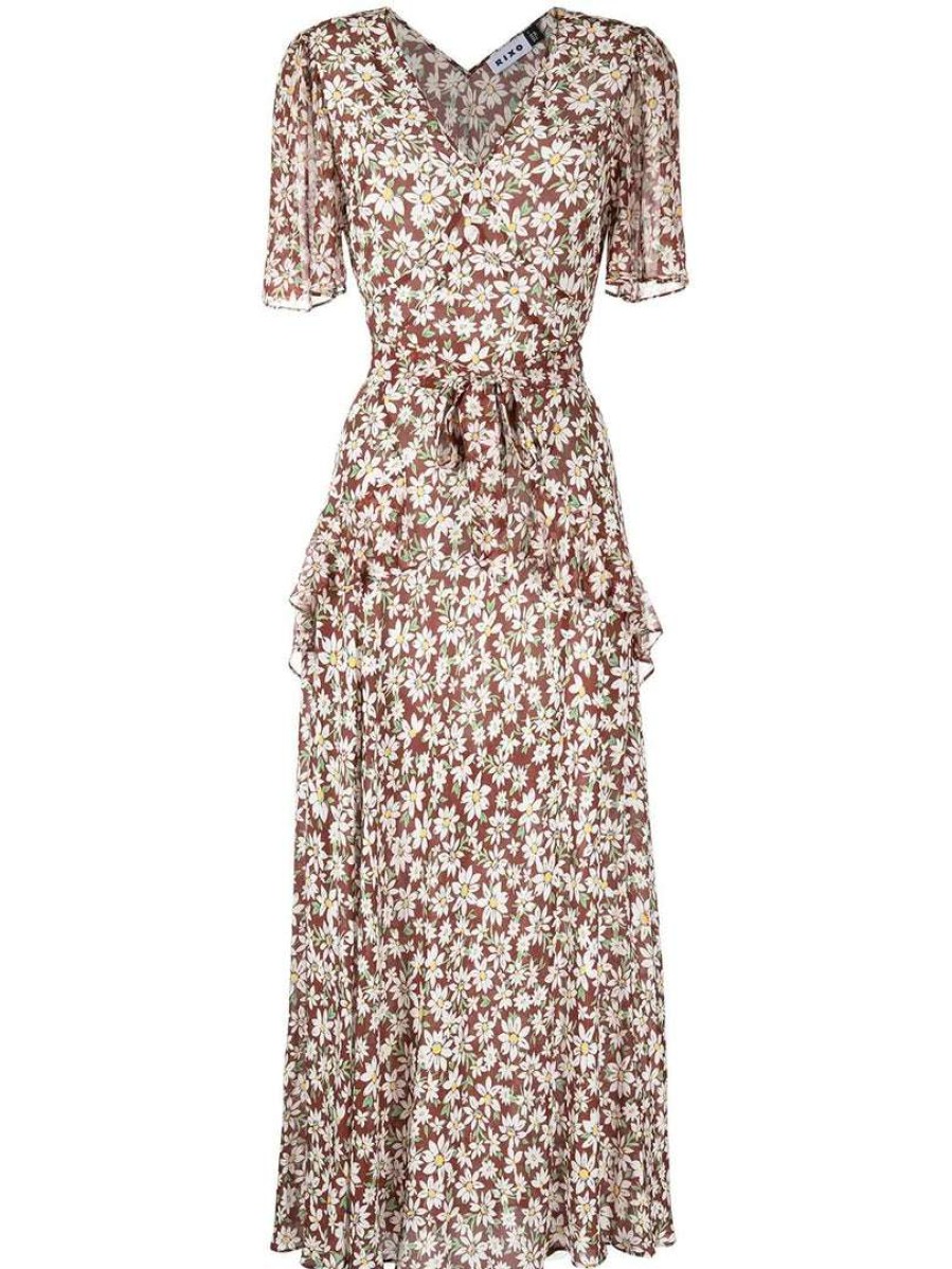 Clothing * | Rixo London Brown 'Evie' Floral Midaxi Dress