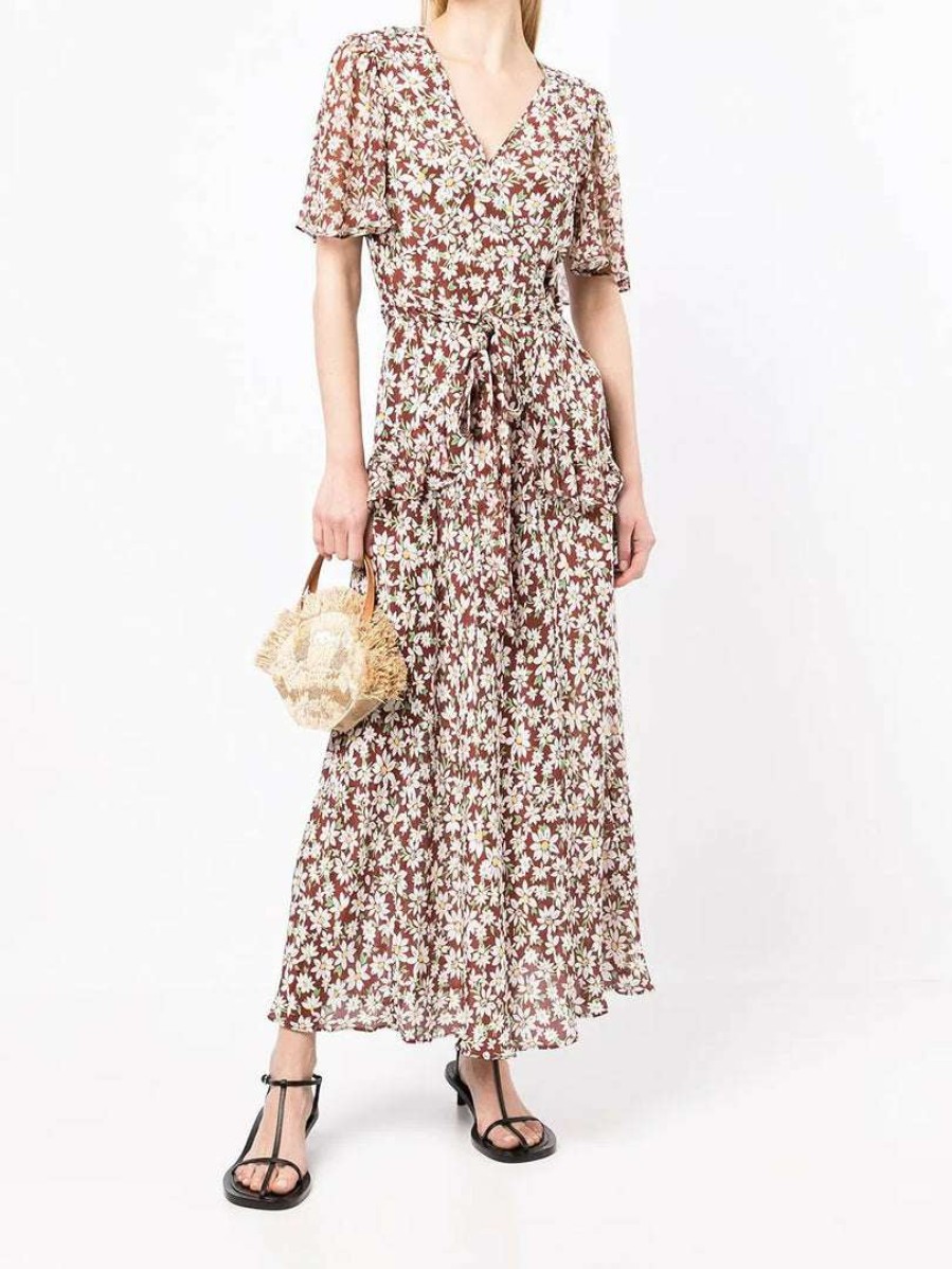 Clothing * | Rixo London Brown 'Evie' Floral Midaxi Dress