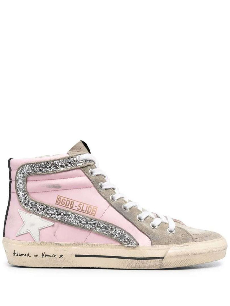 Shoes * | Golden Goose Shoes Pink 'Slide' High Top Trainers