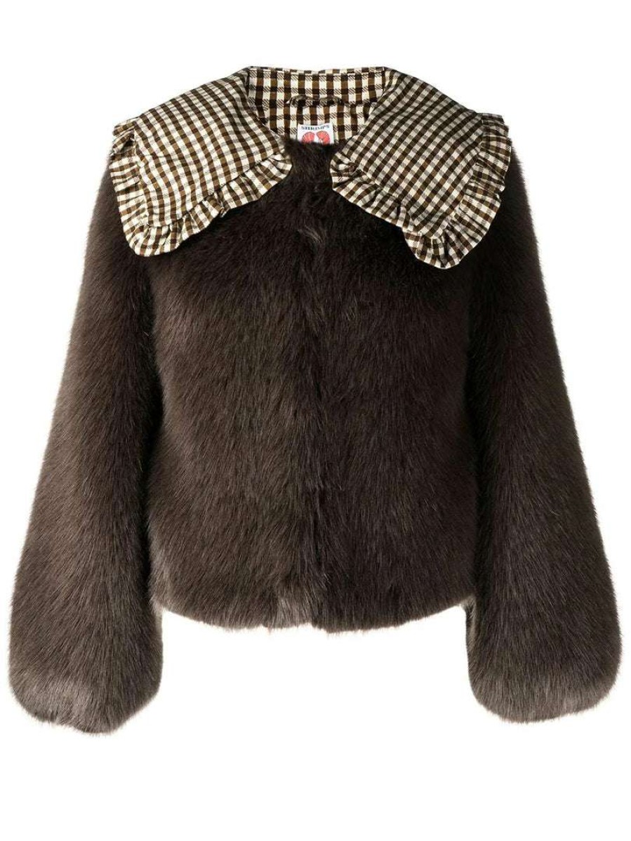 Clothing * | Shrimps 'Lara' Check Collar Faux Fur Jacket Clothing