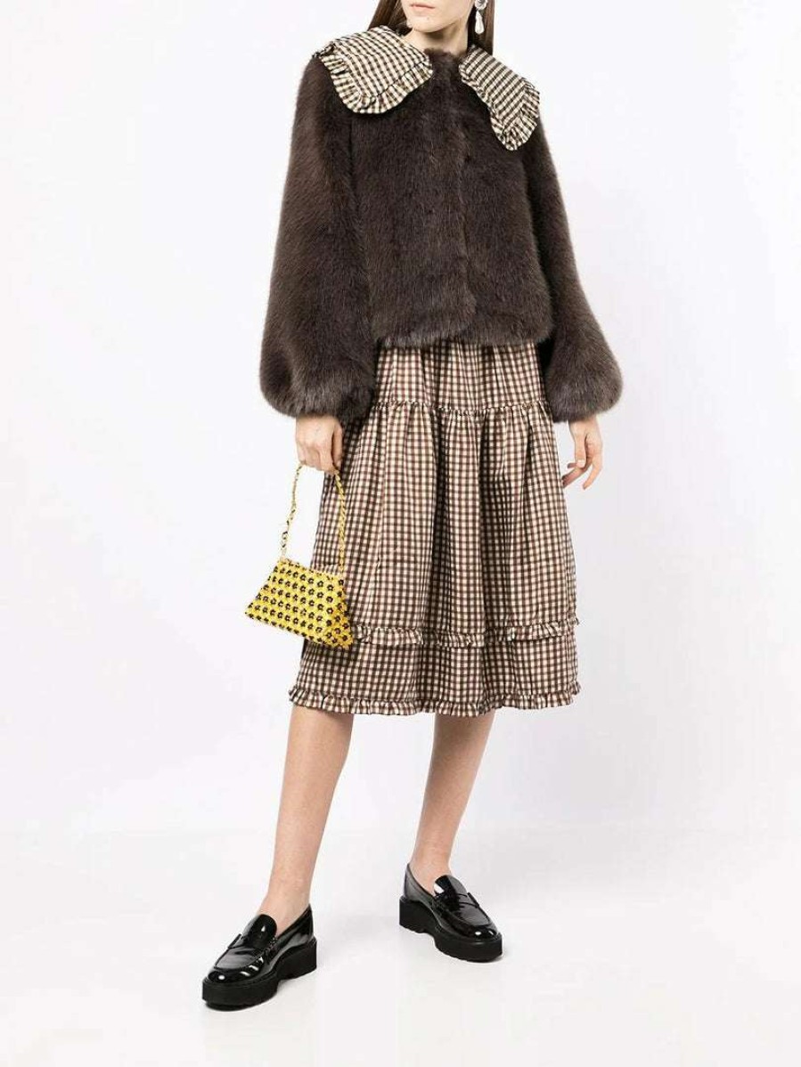 Clothing * | Shrimps 'Lara' Check Collar Faux Fur Jacket Clothing