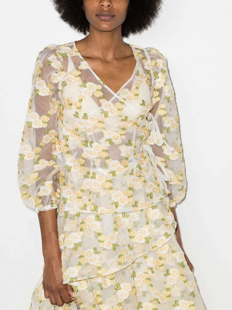 Clothing * | Shrimps 'Cordelia' Sheer Floral Wrap Blouse