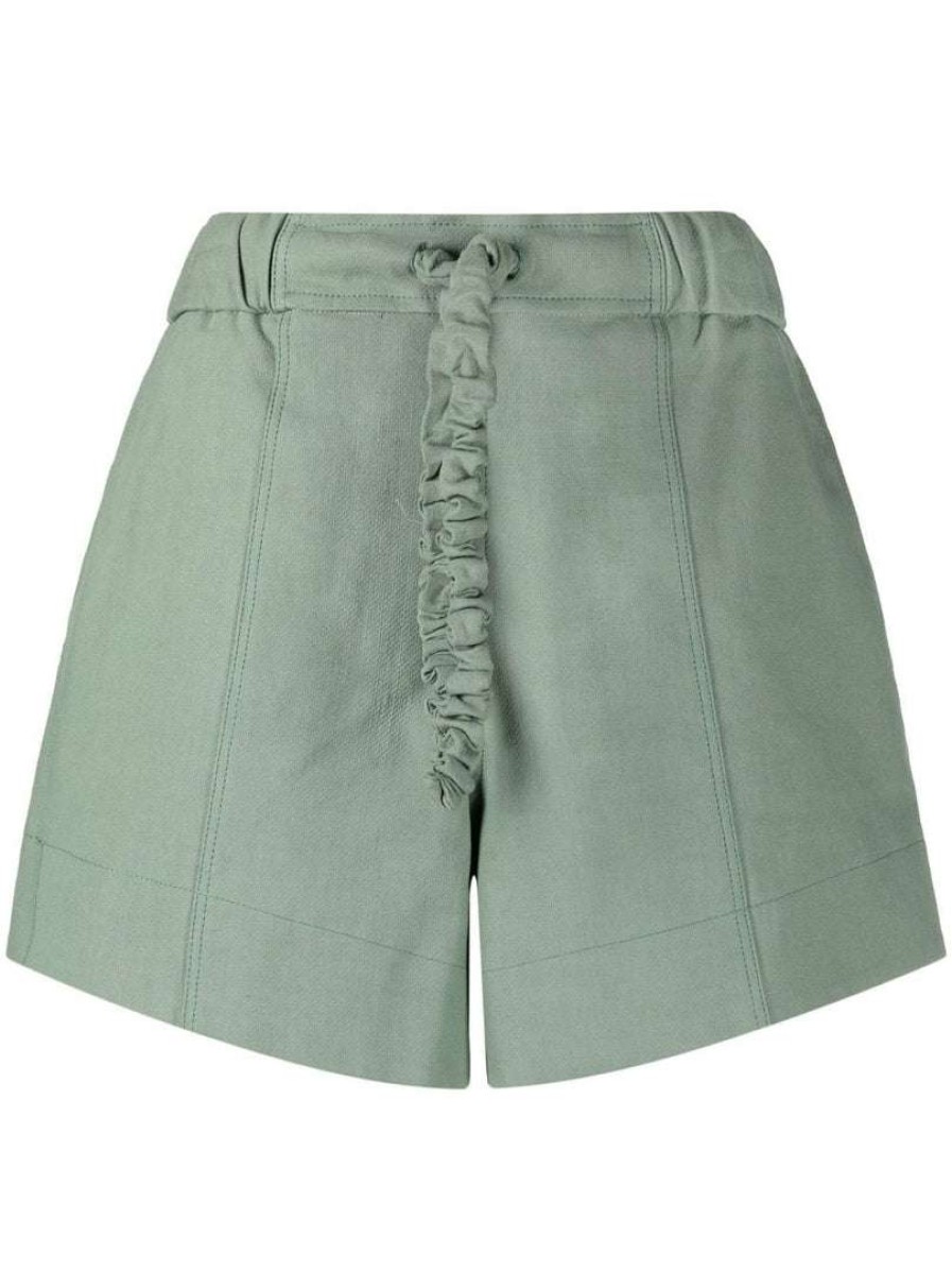 Clothing * | Ganni Green 'Crinkled Drawstring Detail Shorts'