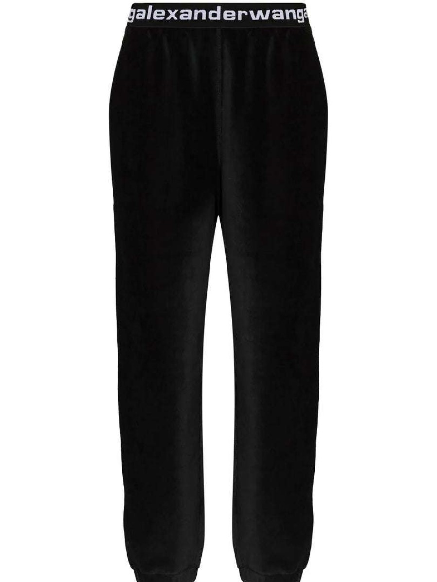 Clothing * | Alexanderwang.T Clothing Black 'Stretch Corduroy Logo Sweatpants'