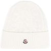 Accessories * | Moncler White 'Logo-Patch Knitted Beanie'