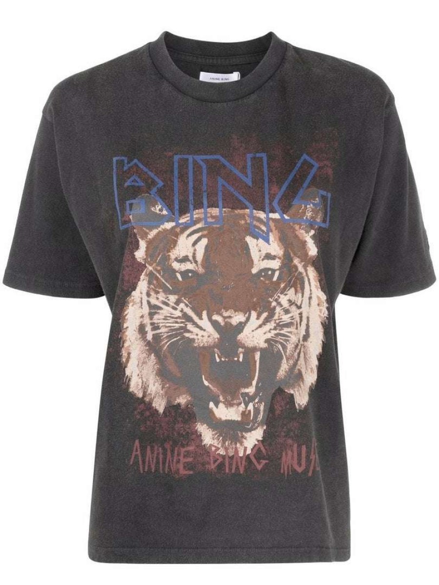 Clothing * | Anine Bing Faded Black 'Tiger Tee' Clothing