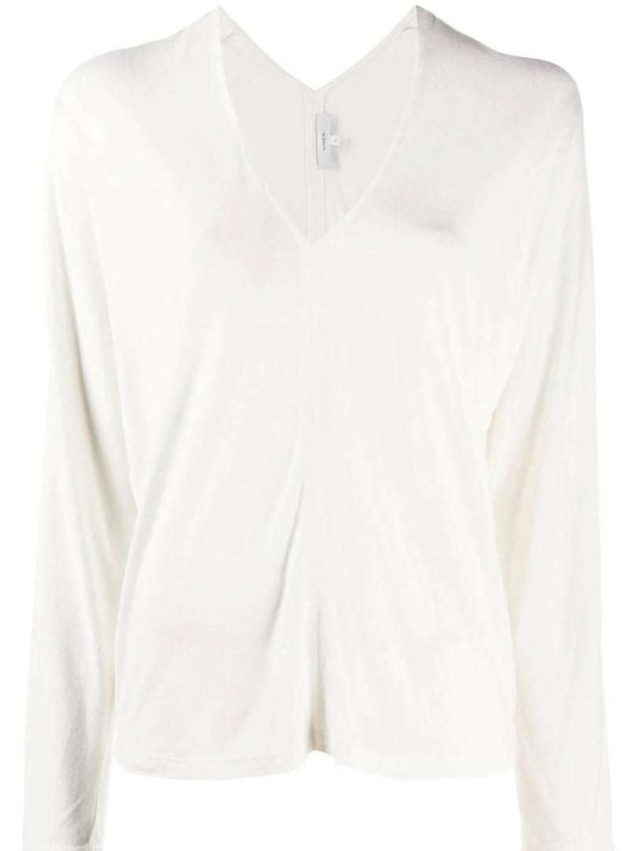 Clothing * | Vince Ivory 'Fine-Knit V-Neck Top'