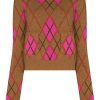 Clothing * | Ganni Brown And Pink 'Argyle Check Fitted Sweater'