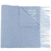 Accessories * | Ganni Blue 'Wool Logo Fringed Scarf'