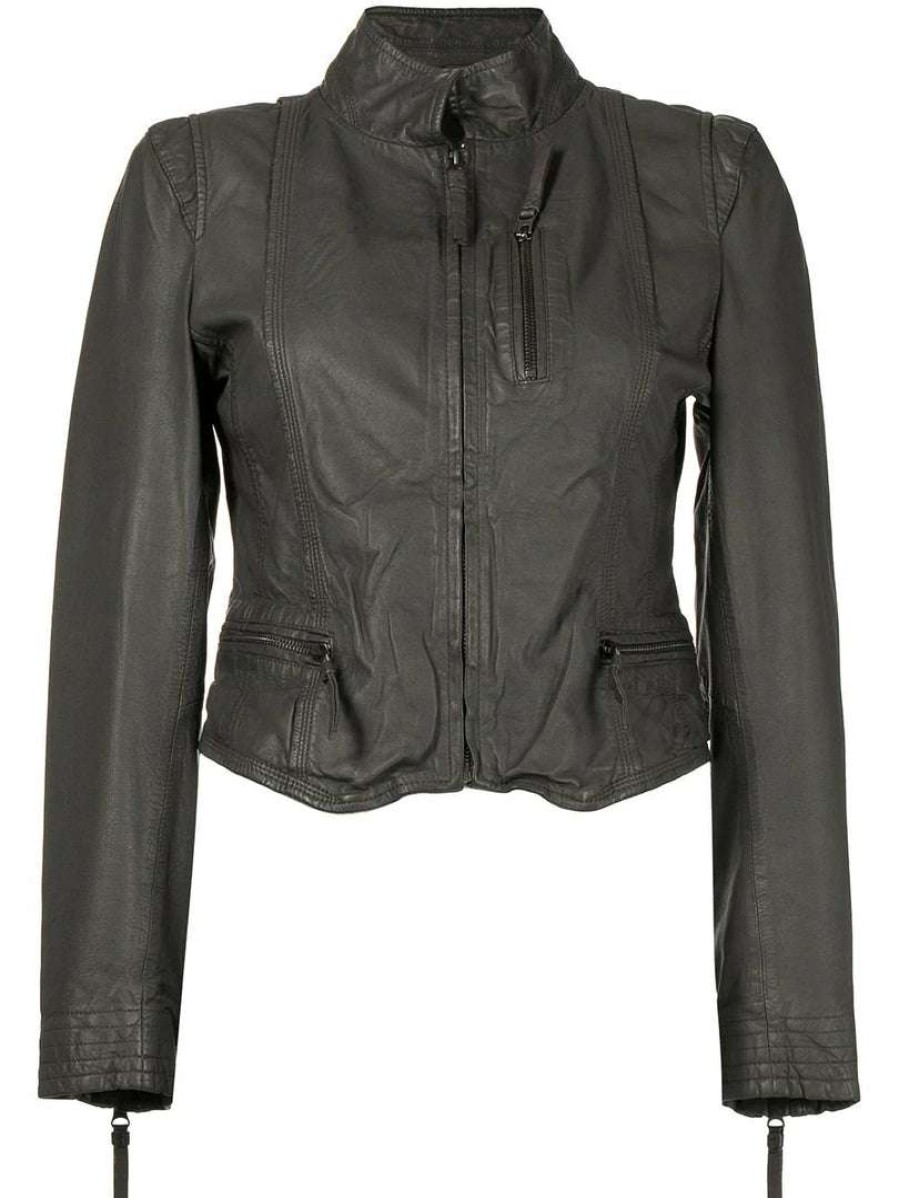 Clothing * | Mdk Brown 'Rucy' Zipped Leather Jacket Clothing