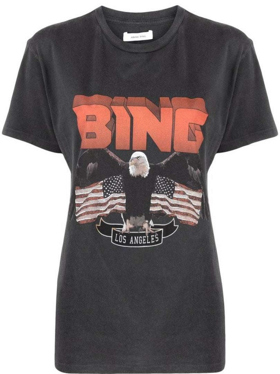 Clothing * | Anine Bing Faded Black 'Vintage Bing Eagle T-Shirt' Clothing