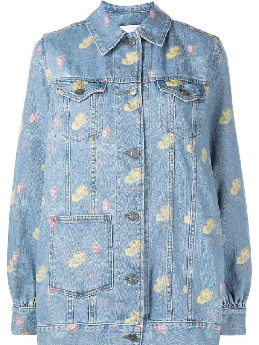 Clothing * | Ganni 'Painted Floral Denim Jacket'